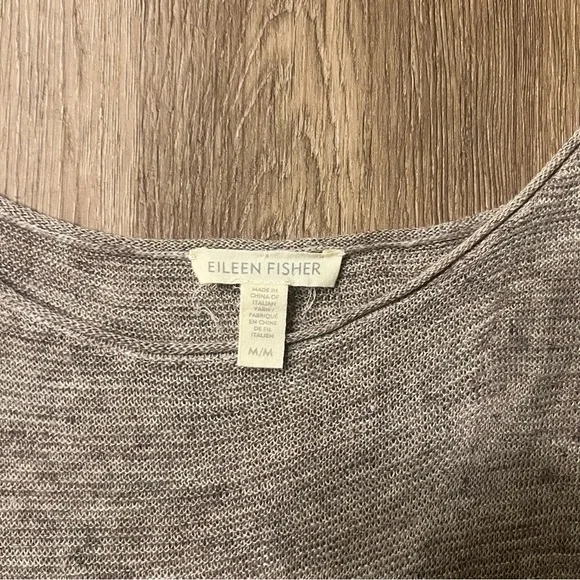 EILEEN FISHER Italian Yarn Sz M Ecru Open Weave Short Sleeve Tunic Top Lagenlook - Picture 4 of 5
